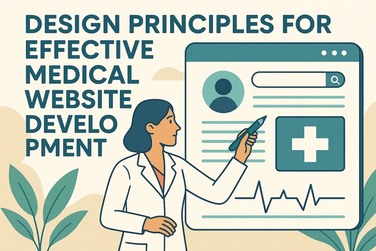 Doctor presenting design for medical website development