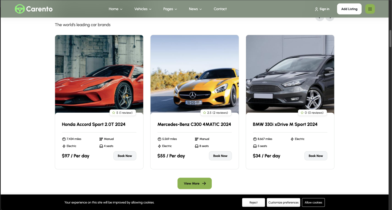Carento Car Rental Booking Laravel System