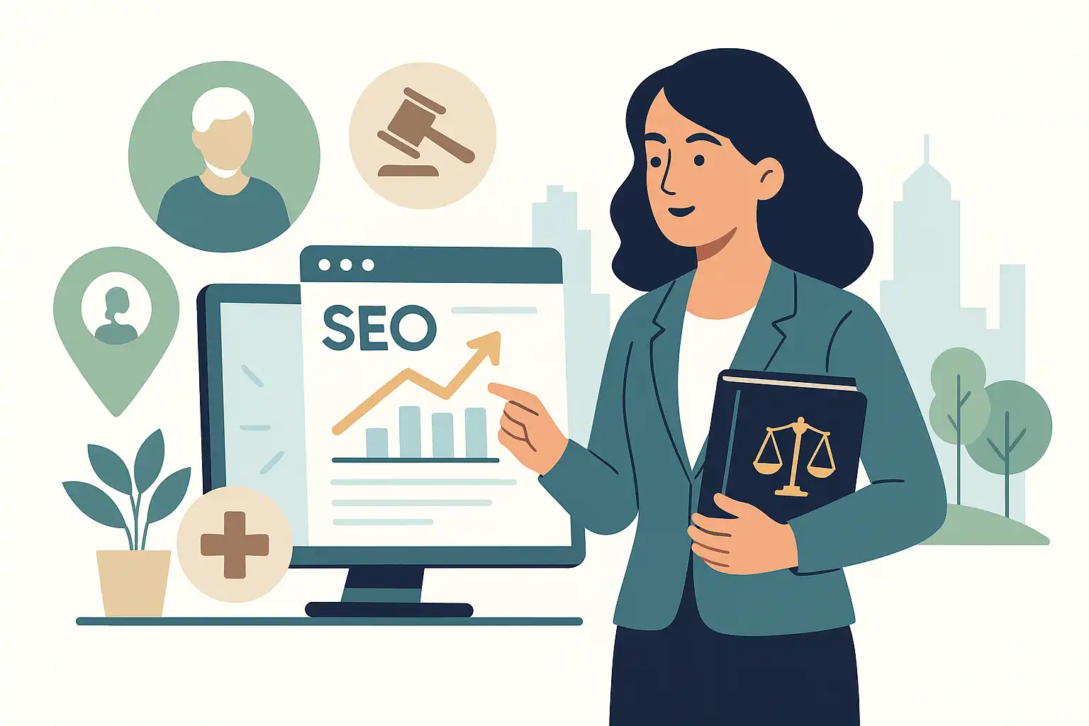 Vector illustration of personal injury lawyer SEO for small firms