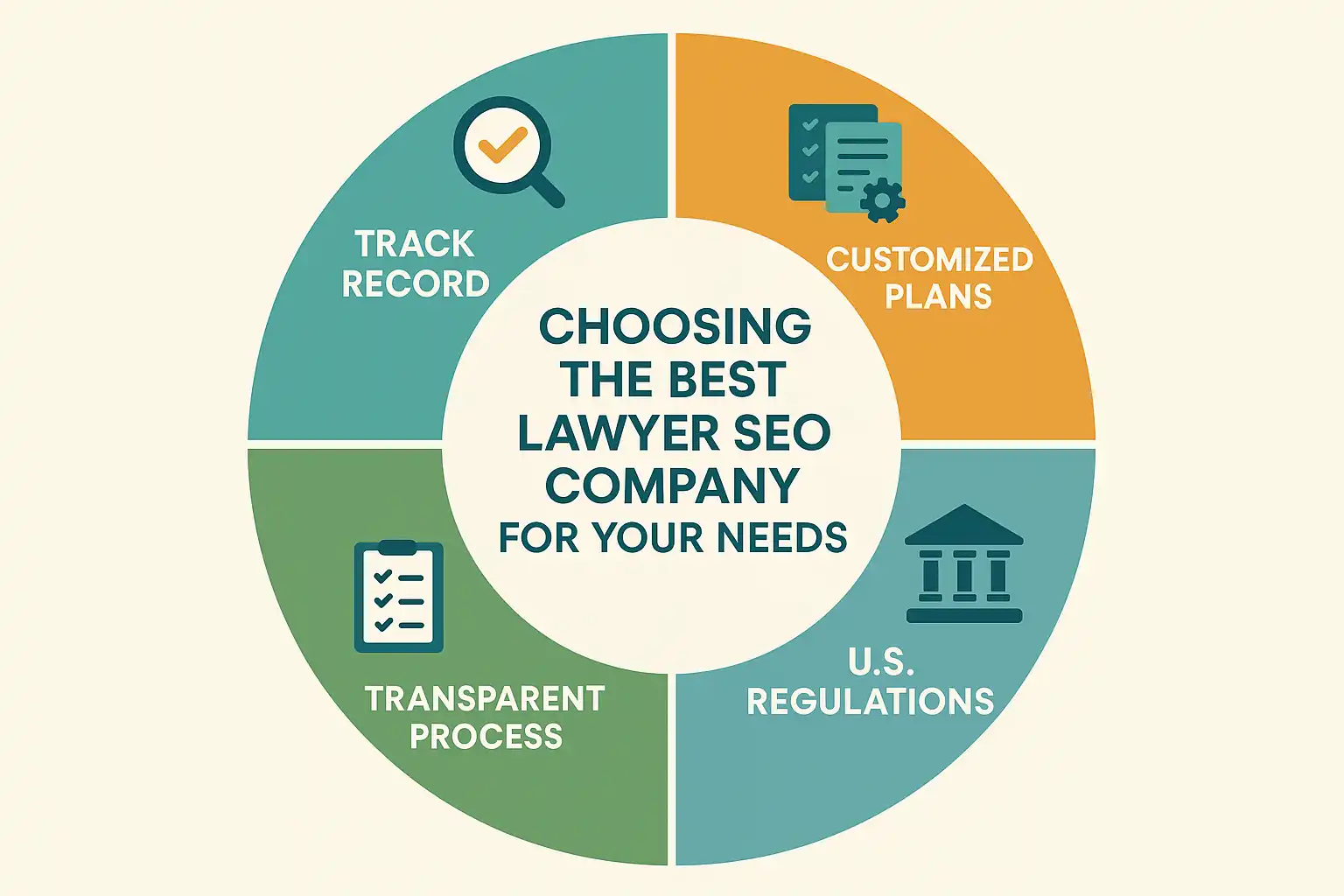 Circular infographic on choosing the best lawyer SEO company