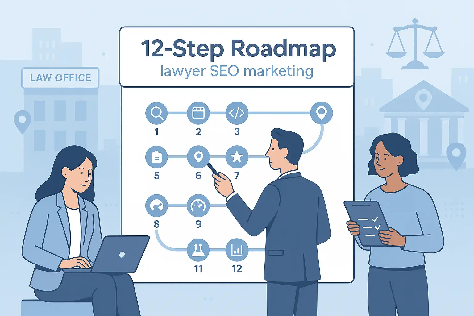 Illustration lawyer seo marketing 12-step roadmap