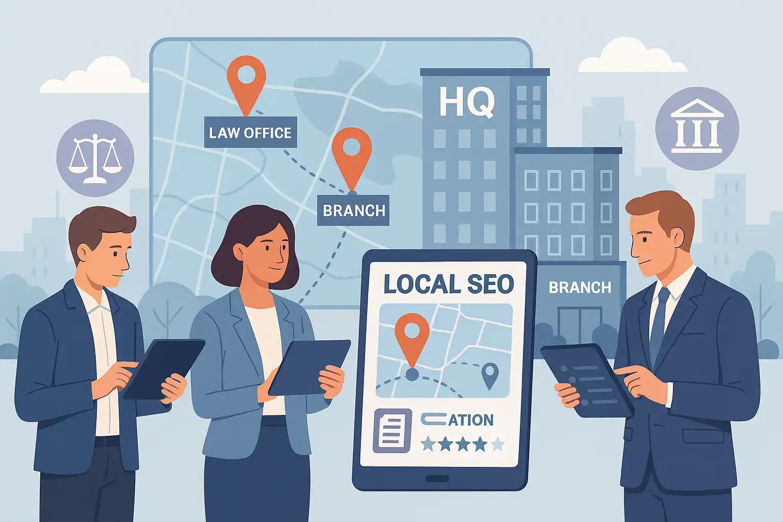 Illustration lawyer seo marketing local SEO map