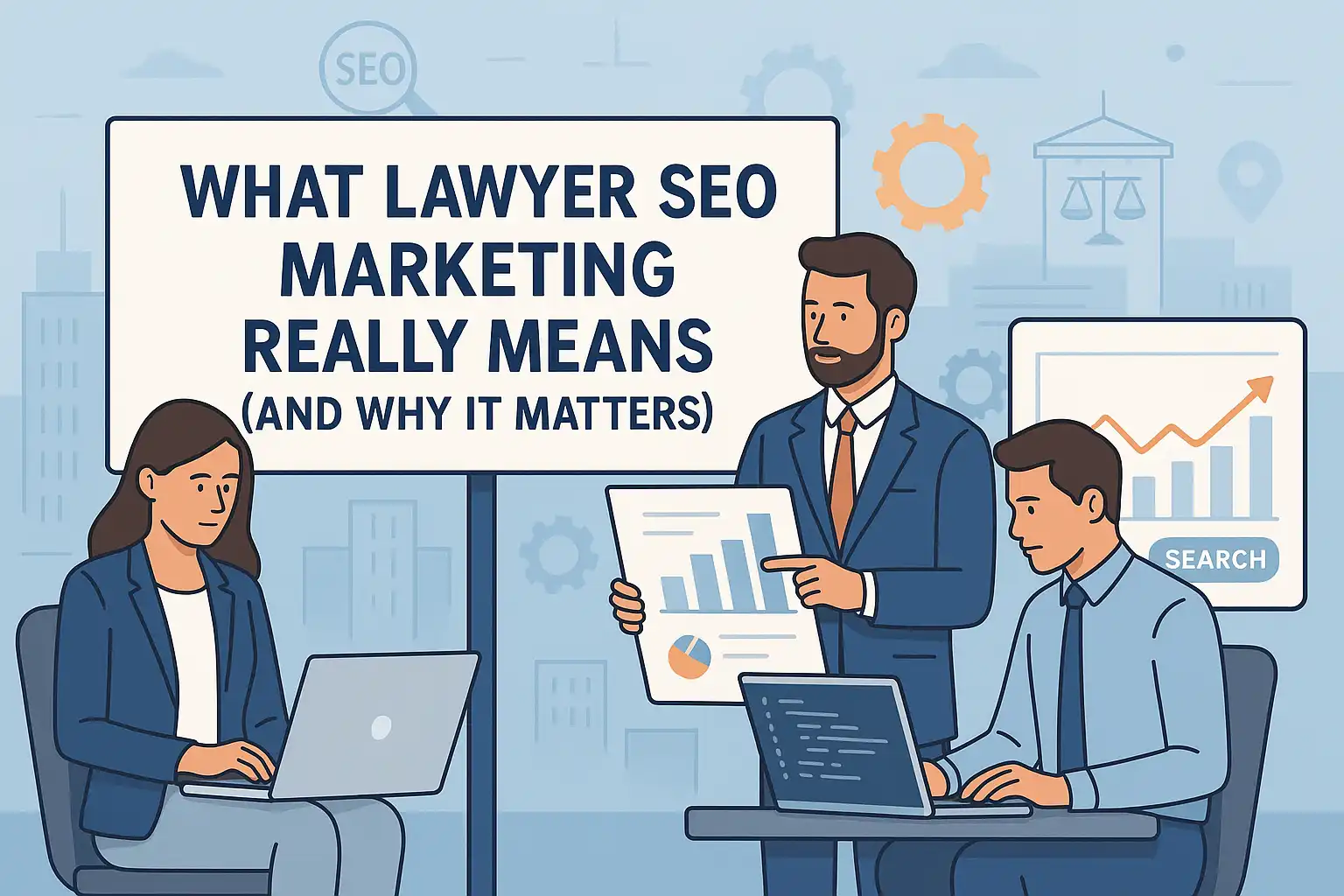 Illustration lawyer seo marketing meaning analytics