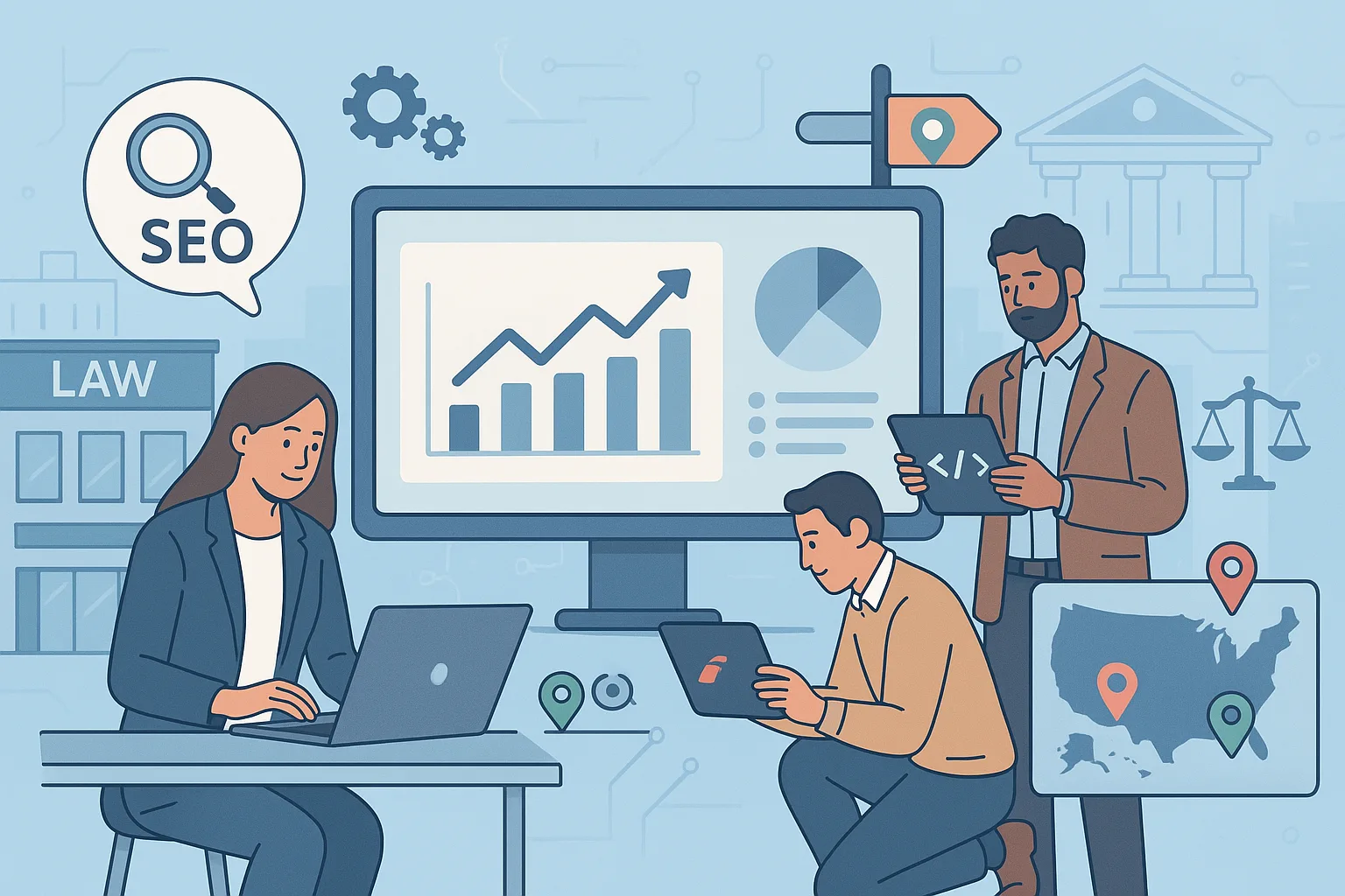 Illustration lawyer seo revenue analytics